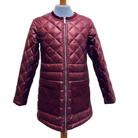Lole Down Mid Length Quilted Coat Velvet Trim Puffer Burgundy NWOT - Picture 1 of 11